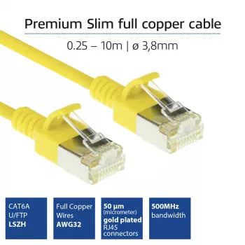 ACT Żółty 5 metrów LSZH U/FTP CAT6A cienki kabel krosowy do centrum danych z wtykami RJ45