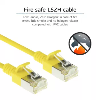 ACT żółty 1,5 metra LSZH U/FTP CAT6A cienki kabel krosowy do centrów danych z odciążką złączy RJ45