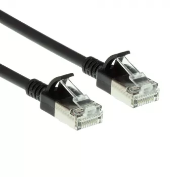 ACT czarny 1 metr LSZH U/FTP CAT6A slimline patchcord do centrów danych ze złączami RJ45 bez zaczepu