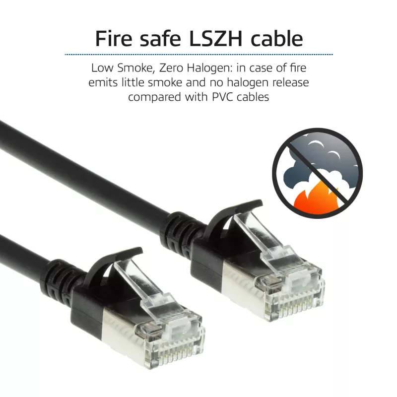 ACT Czarny 3 metry LSZH U/FTP CAT6A datacenter slimline patch kabel snagless złączki RJ45