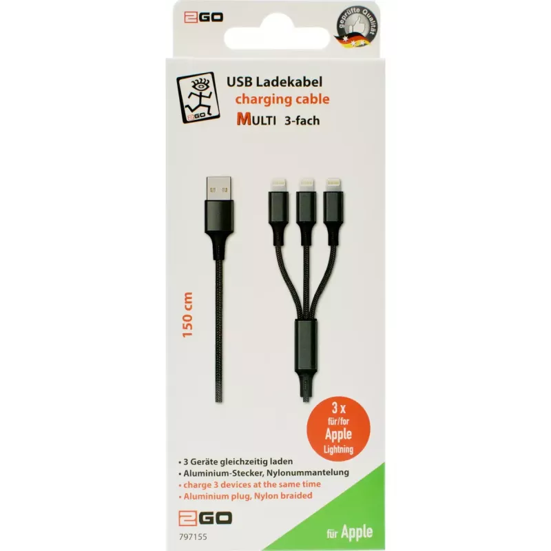 Kabel Lightning 2GO 797155 1,5 m czarny USB B USB C Micro-USB B