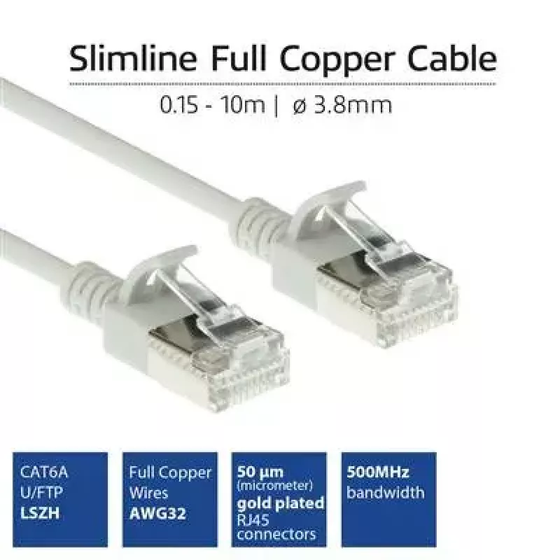 ACT Szary 10 metrów LSZH U/FTP CAT6A cienki patchcord do centrum danych z zabezpieczonymi wtyczkami RJ45