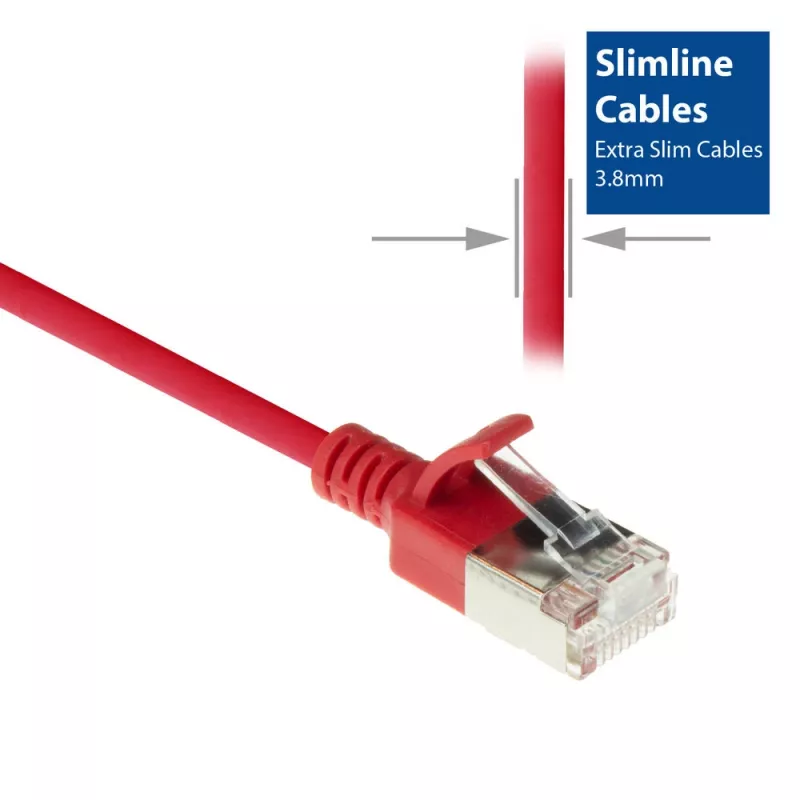 ACT Czerwony 7m LSZH U/FTP CAT6A cienki kabel krosowy do centrów danych z wtykami RJ45 bez zaczepów