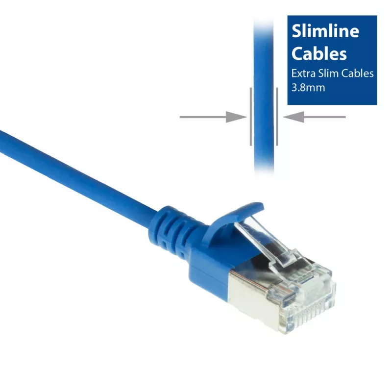 ACT niebieski 7 meter LSZH U/FTP CAT6A datacenter slimline patch kabel snagless z wtykami RJ45
