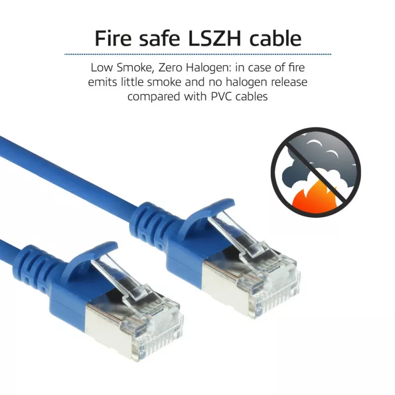 ACT niebieski 7 meter LSZH U/FTP CAT6A datacenter slimline patch kabel snagless z wtykami RJ45