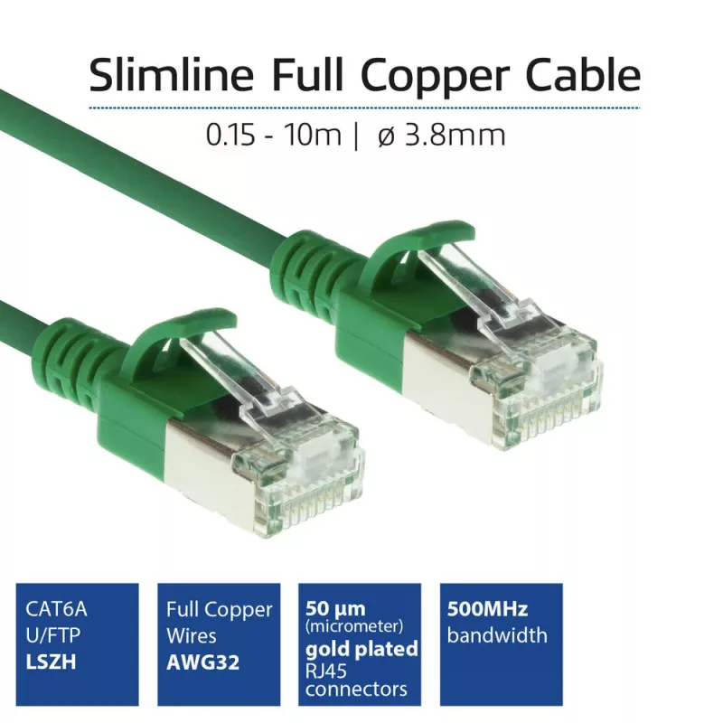 ACT zielony 7 metrów LSZH U/FTP CAT6A wąski kabel krosowy do centrum danych z wtykami RJ45