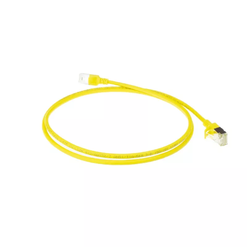 ACT Żółty 10 m LSZH U/FTP CAT6A cienki patchcord do centrów danych z zabezpieczeniem zaczepu, złącza RJ45