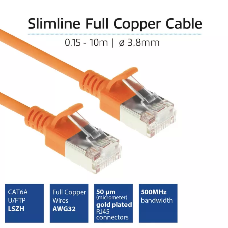 ACT Pomarańczowy 1 metr LSZH U/FTP CAT6A datacenter slimline patch kabel snagless ze złączami RJ45