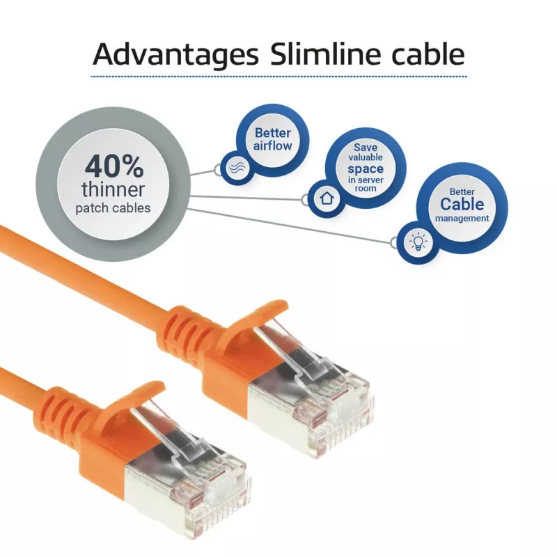 ACT Pomarańczowy 10 metrów LSZH U/FTP CAT6A cienki patchcord do centrów danych z wtykami RJ45 bez zaczepów