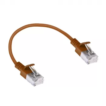 ACT Brązowy 0,5 m LSZH U/FTP CAT6A cienki kabel krosowy do centrum danych bez haczyków ze złączami RJ45
