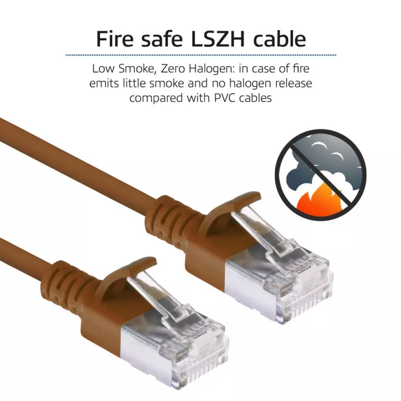 ACT brązowy, 1-metrowy, wąski kabel krosowy LSZH U/FTP CAT6A do centrów danych, z wtykami RJ45 bez zaczepów