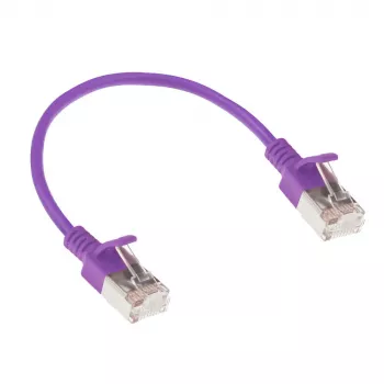 ACT fioletowy 0.15 m LSZH U/FTP CAT6A cienki kabel krosowy do centrów danych z wtykami bez zaczepów i złączami RJ45
