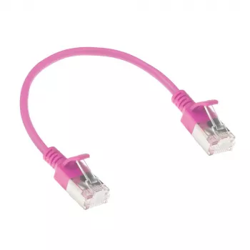 ACT Różowy 0,5 m LSZH U/FTP CAT6A smukły kabel krosowy do centrów danych z zabezpieczeniem przed zaczepianiem, złącza RJ45