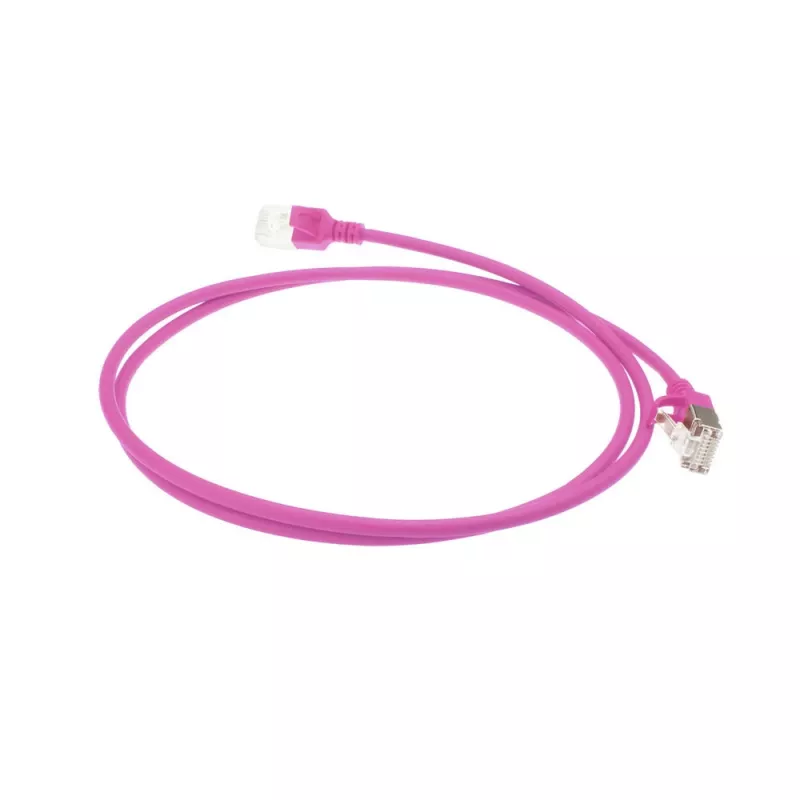 ACT Różowy 10 m LSZH U/FTP CAT6A cienki kabel krosowy do centrów danych z bezpieczną wtyczką ze złączami RJ45