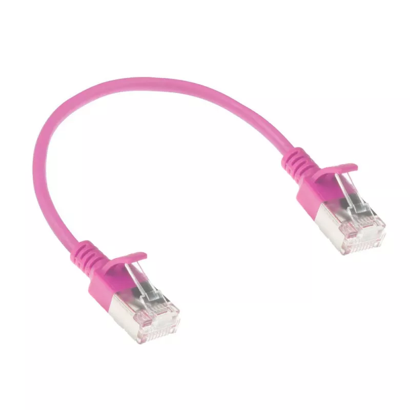 ACT Pink 0,25 m LSZH U/FTP CAT6A smukły kabel krosowy do centrów danych z wtykami RJ45 bez zaczepów