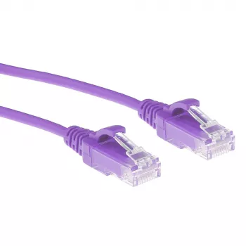 ACT Purpurowy 5 m LSZH U/UTP CAT6 cienki kabel krosowy do centrów danych z osłoną zabezpieczającą przed zaczepieniem i złączami RJ45
