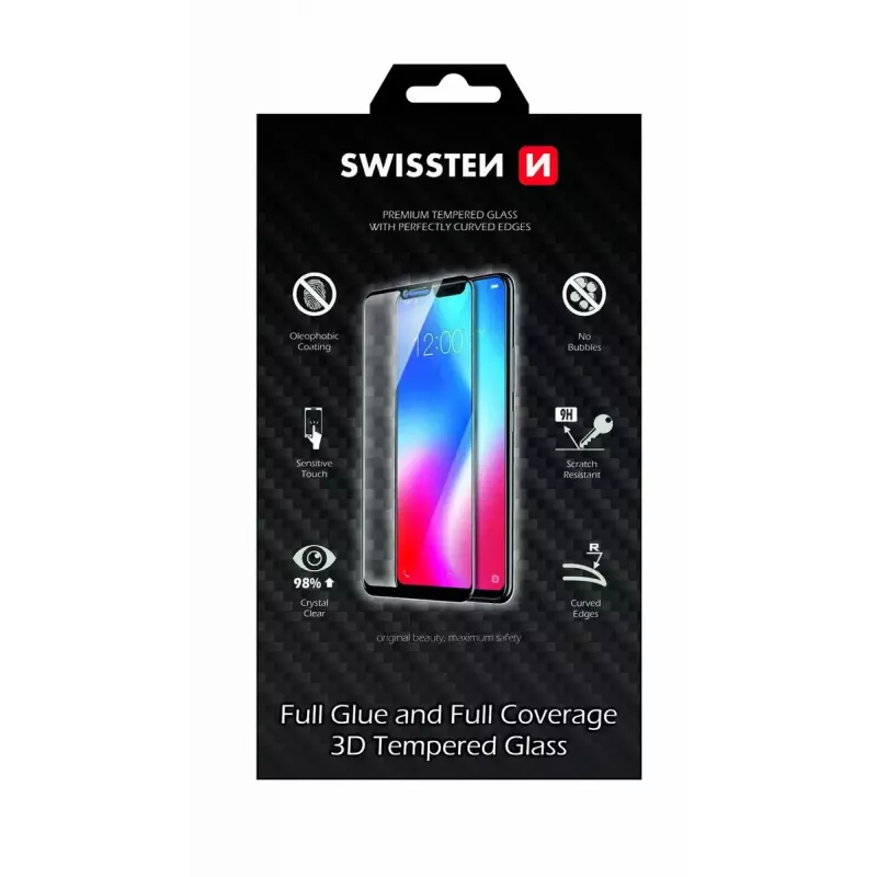 Hartowane szkło ochronne SWISSTEN 3D Full Glue do Samsung Galaxy S20 Ultra — pełne krycie, czarne