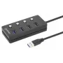 Koncentrator USB-C Manhattan, porty (x4) z przełącznikiem wł./wył. dla każdego portu: USB-A (x4), 5 Gb/s (USB 3.2 Gen1 znane jako USB 3.0), uniwersalny dla wszystkich urządzeń, zasilany z magistrali lub sieciowo (opcjonalne gniazdo, nie dołączone), kabel 1,5 m, SuperSpeed USB, czarny, trzyletnia gwarancja