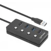 Koncentrator USB-C Manhattan, porty (x4) z przełącznikiem wł./wył. dla każdego portu: USB-A (x4), 5 Gb/s (USB 3.2 Gen1 znane jako USB 3.0), uniwersalny dla wszystkich urządzeń, zasilany z magistrali lub sieciowo (opcjonalne gniazdo, nie dołączone), kabel 1,5 m, SuperSpeed USB, czarny, trzyletnia gwarancja
