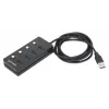 Koncentrator USB-C Manhattan, porty (x4) z przełącznikiem wł./wył. dla każdego portu: USB-A (x4), 5 Gb/s (USB 3.2 Gen1 znane jako USB 3.0), uniwersalny dla wszystkich urządzeń, zasilany z magistrali lub sieciowo (opcjonalne gniazdo, nie dołączone), kabel 1,5 m, SuperSpeed USB, czarny, trzyletnia gwarancja