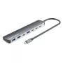 Hub/stacja dokująca Manhattan USB-C, Porty (x7): USB-A (x3) i USB-C (x4), z Power Delivery (PD) 100 W – wymaga zewnętrznej ładowarki USB-C (nie dołączono). Zasilany przez USB (nie wymaga zewnętrznego zasilacza), gdy PD nie jest używane, Aluminium
