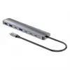 Hub/stacja dokująca Manhattan USB-C, Porty (x7): USB-A (x3) i USB-C (x4), z Power Delivery (PD) 100 W – wymaga zewnętrznej ładowarki USB-C (nie dołączono). Zasilany przez USB (nie wymaga zewnętrznego zasilacza), gdy PD nie jest używane, Aluminium