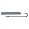 Hub/stacja dokująca Manhattan USB-C, Porty (x7): USB-A (x3) i USB-C (x4), z Power Delivery (PD) 100 W – wymaga zewnętrznej ładowarki USB-C (nie dołączono). Zasilany przez USB (nie wymaga zewnętrznego zasilacza), gdy PD nie jest używane, Aluminium