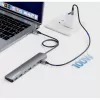Hub/stacja dokująca Manhattan USB-C, Porty (x7): USB-A (x3) i USB-C (x4), z Power Delivery (PD) 100 W – wymaga zewnętrznej ładowarki USB-C (nie dołączono). Zasilany przez USB (nie wymaga zewnętrznego zasilacza), gdy PD nie jest używane, Aluminium
