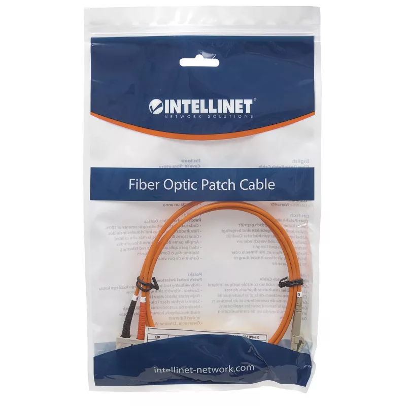 Patchcord światłowodowy Intellinet, OM2, LC/SC, 5 m, pomarańczowy, duplex, wielomodowy, 50/125 µm, LSZH, włókno, dożywotnia gwarancja