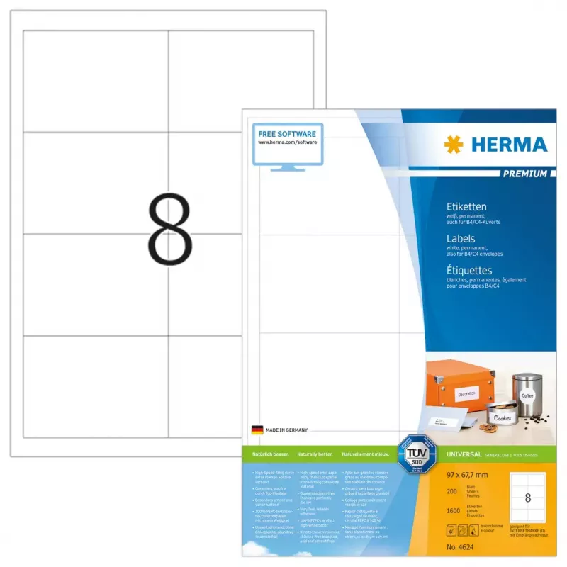 Etykiety HERMA Premium A4 97x67,7 mm biały papier mat 1600 szt.