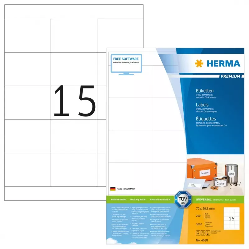 Samoprzylepna etykieta do drukarek HERMA Labels Premium A4 70x50,8 mm