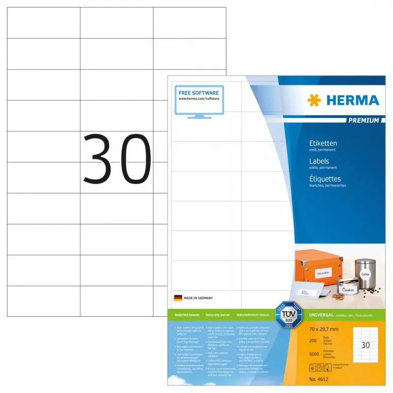 Etykiety HERMA Premium A4 70x29.7 mm biały papier matowy 6000 szt.