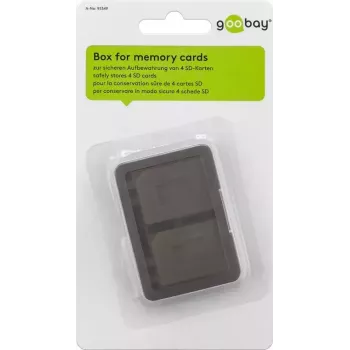 Pudełko do przechowywania kart pamięci GOOBAY 95349 — mieści 4 karty, kompatybilne z SD/MicroSD/MMC, szary przezroczysty plastik