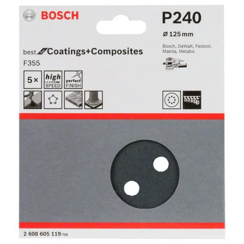Bosch 2 608 605 119 ręczne materiały ścierne Arkusz ścierny P240 5 szt.