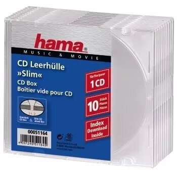Puste pudełko cienki CD Hama 051164 10 sztuk przezroczyste na 1 płytę