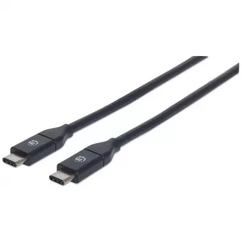 Kabel Manhattan USB-C na USB-C, 50 cm, męski na męski, czarny, 10 Gb/s (USB 3.2 Gen2 znany też jako USB 3.1), 3 A (szybkie ładowanie), SuperSpeed+ USB, dożywotnia gwarancja, odpowiednik USB31CC50CM
