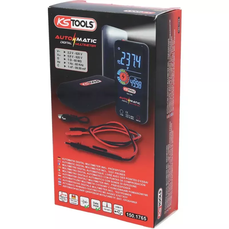 KS Tools 150.1765 automatyczny multimetr cyfrowy z sondami pomiarowymi