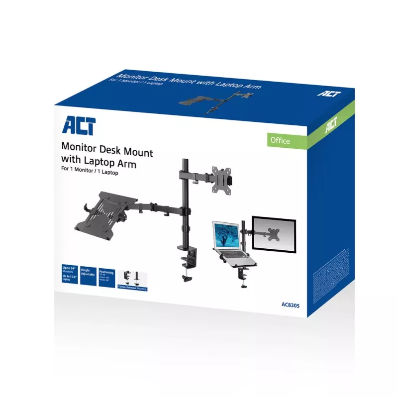 Laptop & monitor arm ACT AC8305 height adjustment 0-450mm