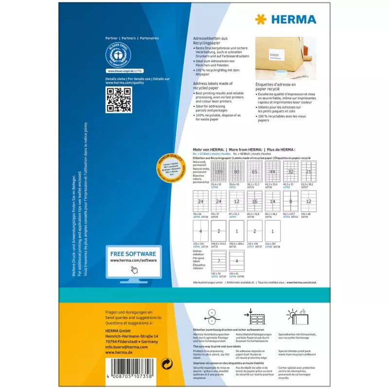 Samoprzylepne etykiety do drukarek HERMA 10735 Białe 20x14.3 cm 160 etykiet