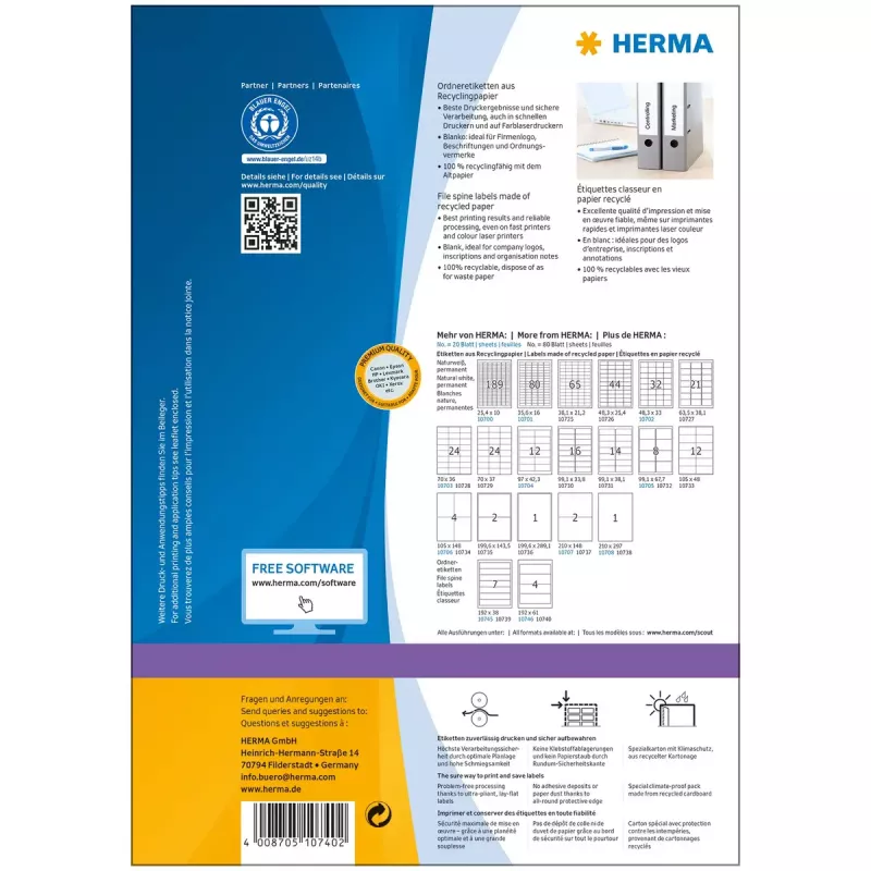 Samoprzylepne etykiety do drukarek HERMA 10740 Białe 19,2x6,1 cm 320 etykiet