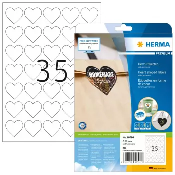 HERMA 10790 etykiety samoprzylepne Serce Trwały Biały 350 szt.