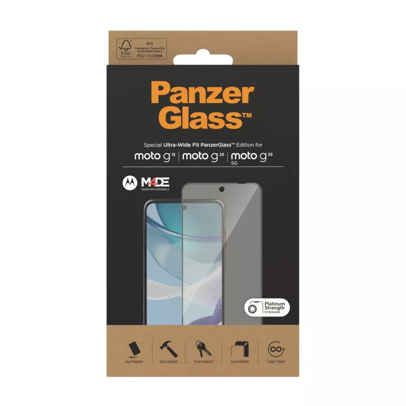 Ochrona ekranu PanzerGlass Motorola moto g13 g23 g53 5G Ultra-Wide Fit Scratch Shock Resistant