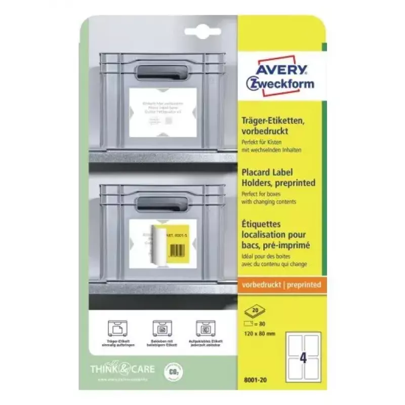 Uchwyty na etykiety Avery Placard jasnoszare samoprzylepne A4 80 etykiet