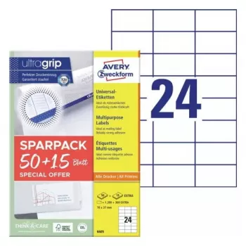 Samoprzylepne etykiety do drukarki AVERY 6605 białe 7x3,7 cm 1560 etykiet