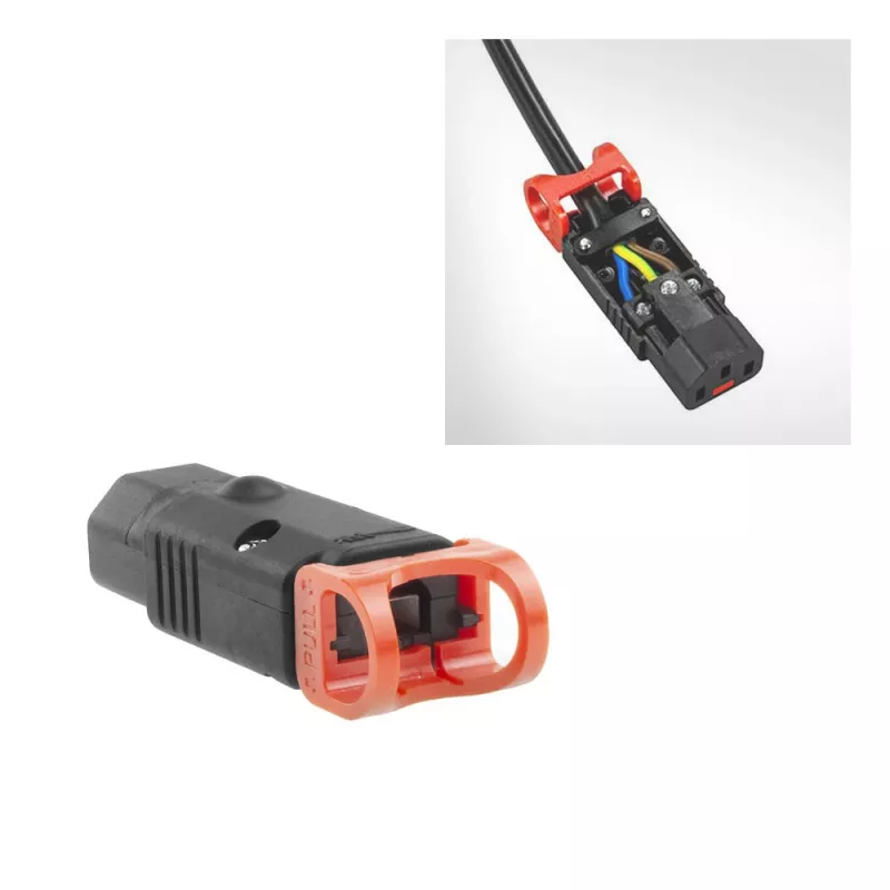 ACT C13 IEC Lock+ do samodzielnego montażu czarny, PA130100BK, C13, Czarny, Czerwony, Żeński, Prosty, Nylon, 1.5 mm²