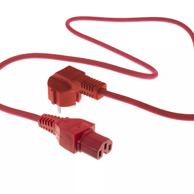 Kabel zasilający ACT CEE 7/7 męski (kątowy) - C15 czerwony 1,5 m