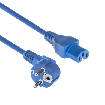 ACT Powercord przewód zasilający CEE 7/7 wtyk męski kątowy C15 niebieski 1,5 m 230 V 10 A