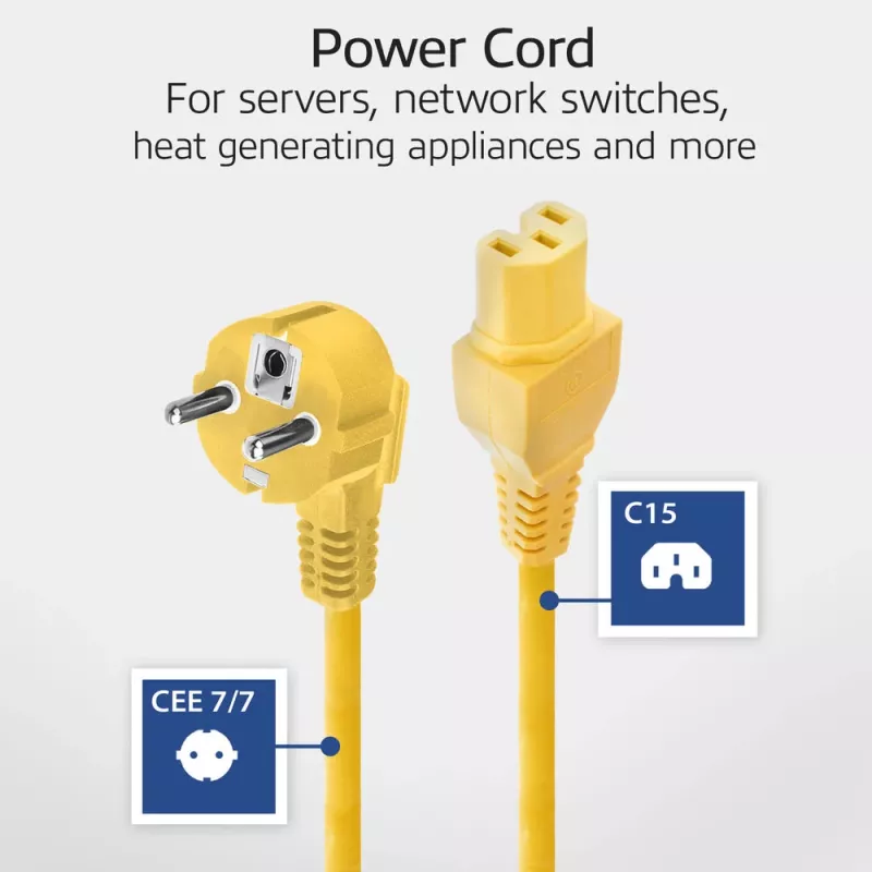 ACT Powercord złącze sieciowe CEE 7/7 męskie (kątowe) - C15 żółty 1,5 m