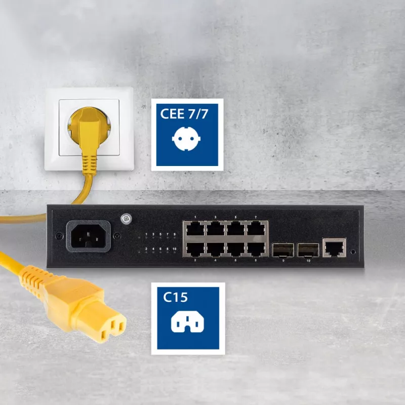 ACT Powercord złącze sieciowe CEE 7/7 męskie (kątowe) - C15 żółty 1,5 m