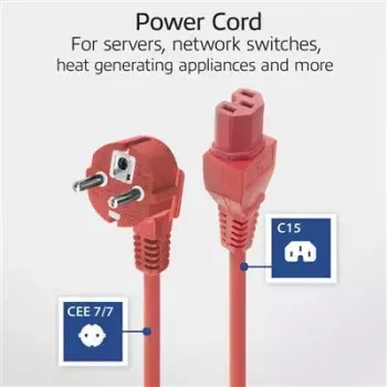 Kabel zasilający ACT CEE 7/7 męski kątowy C15 czerwony 1 m 250 V 10 A